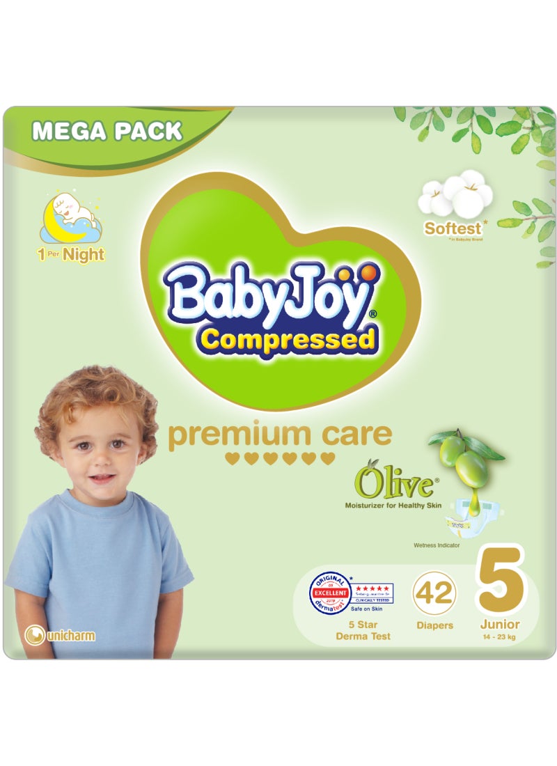 BabyJoy Olive Tape Diaper, Size 5, Junior, 14-23 Kg, Mega Pack, 42 Diapers - Image 1