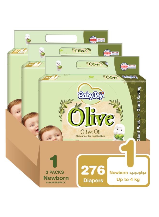 BabyJoy Olive Tape Diaper, Size 1, Newborn, 0-4 Kg, Giant Box, 276 Diapers  - Image 1