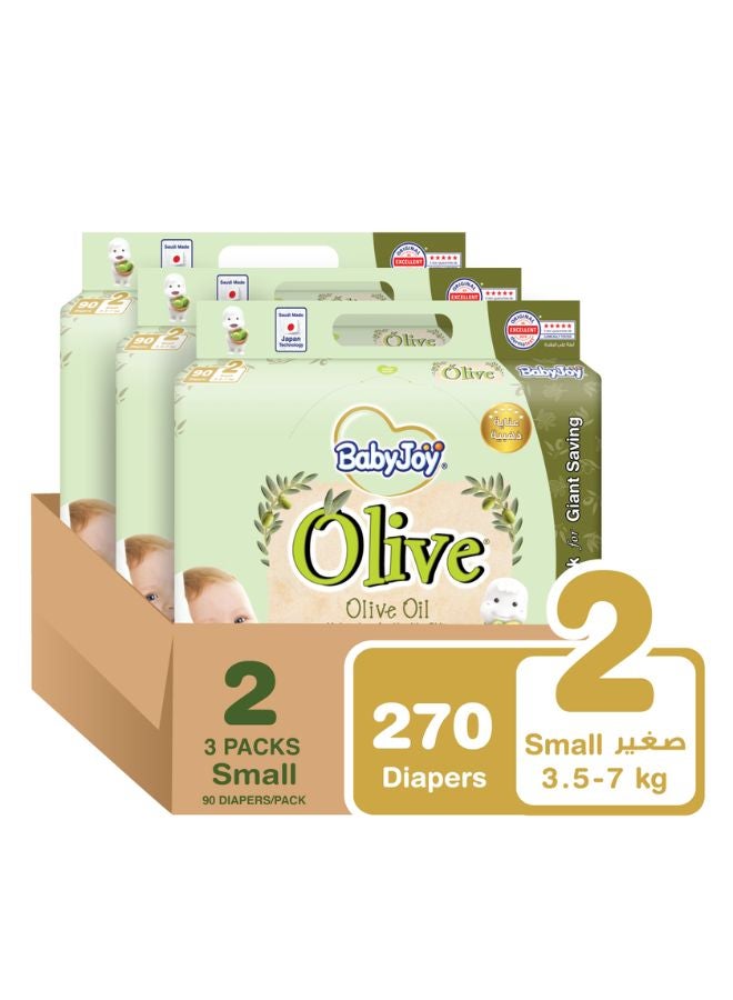 BabyJoy Olive Tape Diaper, Size 2, Small, 3.5-7 Kg, Giant Pack, 270 Diapers  - Image 1
