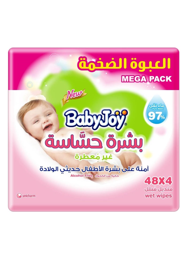 BabyJoy Sensitive Skin 97% Pure Water Unscented Alcohol Free Wet Wipes Mega Pack 48x4 Sheets - Image 1