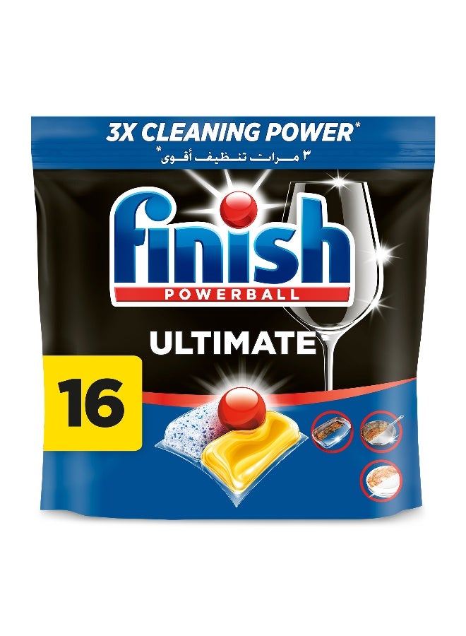 Finish Ultimate Dishwasher Tablets, Lemon Sparkle Scent, 2x More Cleaning Power, 16 Tabs - Image 1