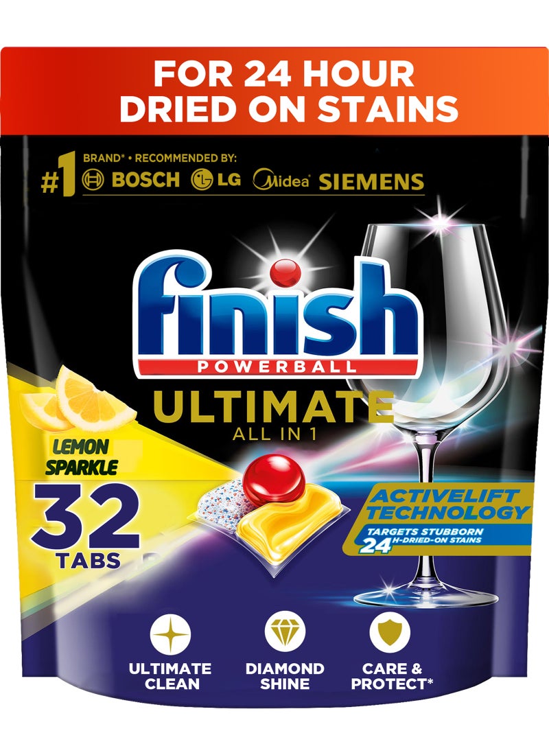 Finish Quantum Ultimate Lemon Dishwasher Detergent Tablets, 32 Tablets  - Image 1