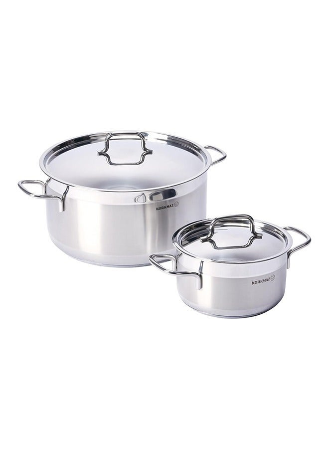 Korkmaz - 14-Piece Casting From High Quality Stainless Steel Fixed Non-Slip Handles Cookware Set Includes (12x22 cm) Casserole 4.0 liter, (13x26 cm) Casserole 6.8 liters, (15x30 cm) Casserole 11.0 liters, (8x26 cm) 4.2-liter Short Casserole, (24x6 cm) Frying Pan 2.7 liters , Milk Pan 2.0 liter (14x14 cm), Casserole With Handle 1.6 liter (16x8 cm), 6 Lids Silver - Image 1
