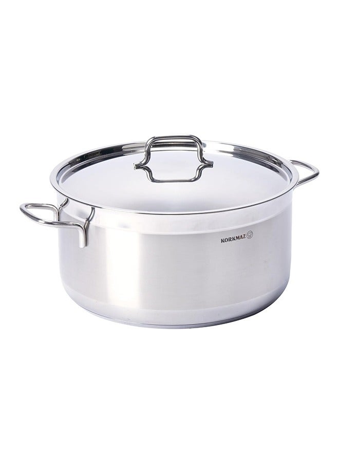 Korkmaz - 14-Piece Casting From High Quality Stainless Steel Fixed Non-Slip Handles Cookware Set Includes (12x22 cm) Casserole 4.0 liter, (13x26 cm) Casserole 6.8 liters, (15x30 cm) Casserole 11.0 liters, (8x26 cm) 4.2-liter Short Casserole, (24x6 cm) Frying Pan 2.7 liters , Milk Pan 2.0 liter (14x14 cm), Casserole With Handle 1.6 liter (16x8 cm), 6 Lids Silver - Image 1