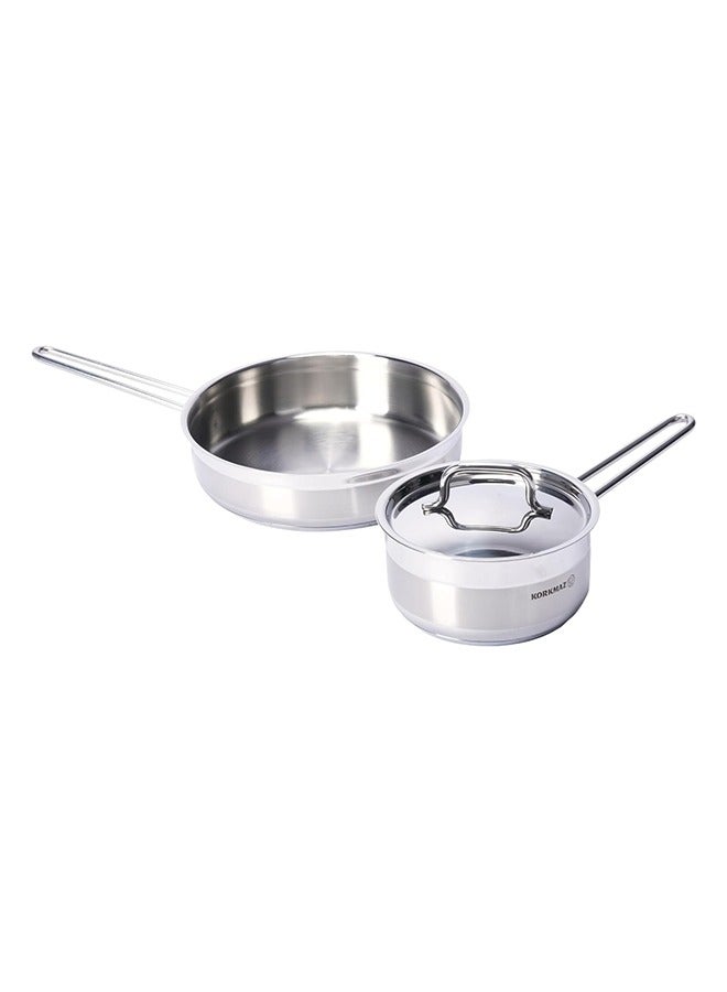 Korkmaz - 14-Piece Casting From High Quality Stainless Steel Fixed Non-Slip Handles Cookware Set Includes (12x22 cm) Casserole 4.0 liter, (13x26 cm) Casserole 6.8 liters, (15x30 cm) Casserole 11.0 liters, (8x26 cm) 4.2-liter Short Casserole, (24x6 cm) Frying Pan 2.7 liters , Milk Pan 2.0 liter (14x14 cm), Casserole With Handle 1.6 liter (16x8 cm), 6 Lids Silver - Image 1