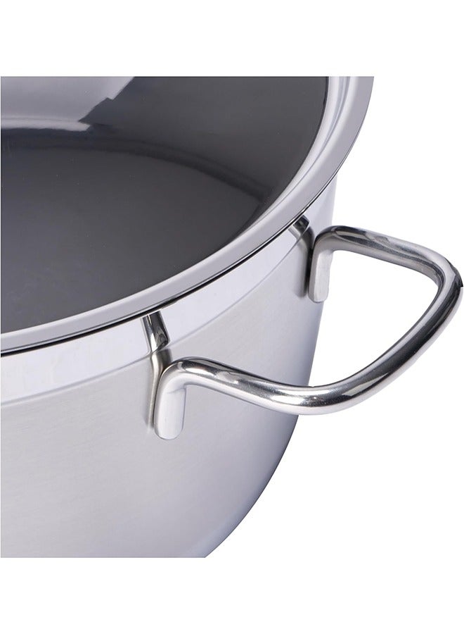 Korkmaz - 14-Piece Casting From High Quality Stainless Steel Fixed Non-Slip Handles Cookware Set Includes (12x22 cm) Casserole 4.0 liter, (13x26 cm) Casserole 6.8 liters, (15x30 cm) Casserole 11.0 liters, (8x26 cm) 4.2-liter Short Casserole, (24x6 cm) Frying Pan 2.7 liters , Milk Pan 2.0 liter (14x14 cm), Casserole With Handle 1.6 liter (16x8 cm), 6 Lids Silver - Image 1