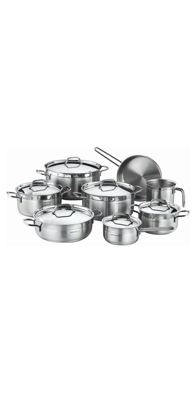Korkmaz Alfa Grande 14 Pieces Stainless Steel Cookware Set | Stainless Steel Induction Compatible Pots and Pans Set | Silver - KA1089 Silver - Image 1