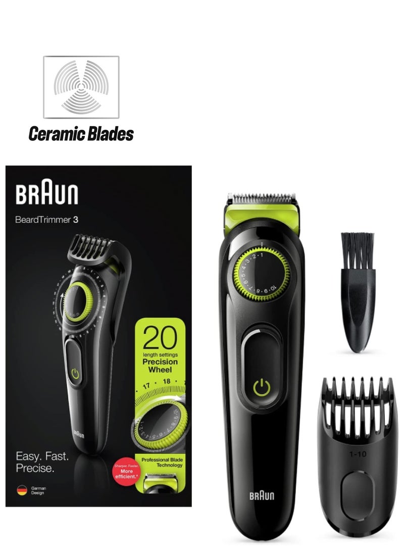 BRAUN - Beard Trimmer BT3221 With Precision Dial And Comb Black/Volt Green - Image 1