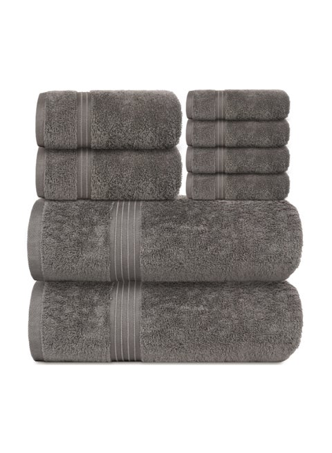 Bliss Casa 8-Piece Towel Set, 100% Combed Cotton 550 GSM Superior Quality, Quick Dry Highly Absorbent Thick Bathroom Soft Hotel Towels for Bath And Spa, Towel Set Includes 2 Bath Towels (70x140 cm), 2 Hand Towels (40x70 cm), 4 Washcloths (30x30 cm) Grey 70x140cm