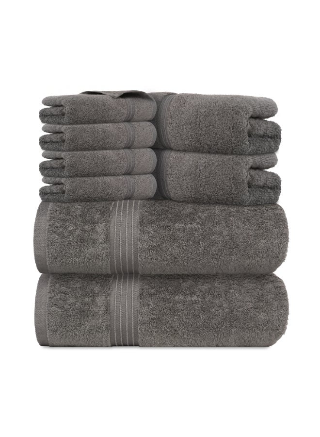 Bliss Casa 8-Piece Towel Set, 100% Combed Cotton 550 GSM Superior Quality, Quick Dry Highly Absorbent Thick Bathroom Soft Hotel Towels for Bath And Spa, Towel Set Includes 2 Bath Towels (70x140 cm), 2 Hand Towels (40x70 cm), 4 Washcloths (30x30 cm) Grey 70x140cm - Image 3