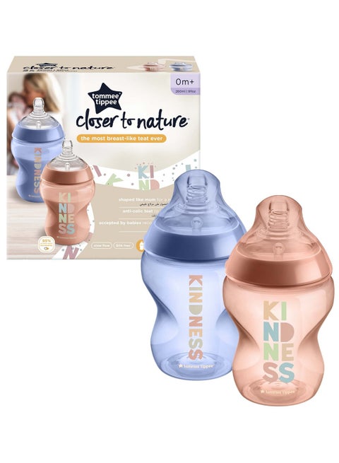 Pack Of 2 Closer To Nature Baby Bottles, Slow-Flow Anti-Colic Valve 0 Months+ 260 ml - Assorted