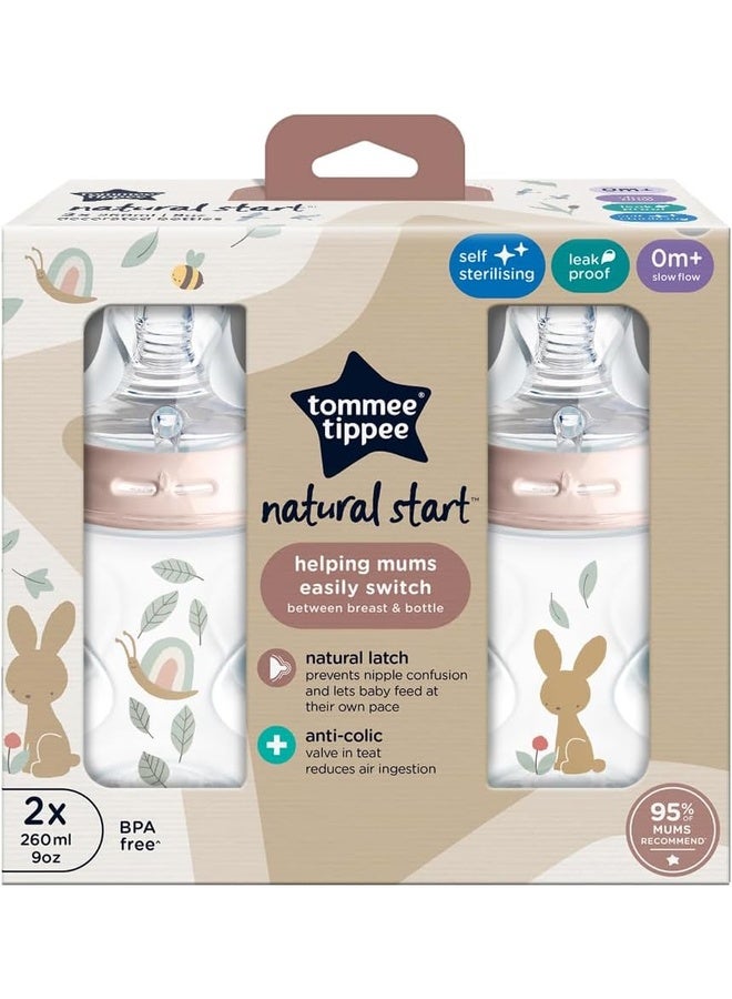 tommee tippee Baby Bottles, Natural Start Anti-Colic Baby Bottle with Slow Flow Breast-Like Teat, 260ml, 0m+, Self-Sterilising, Baby Feeding Essentials, Pack of 2 - Assorted - Image 4
