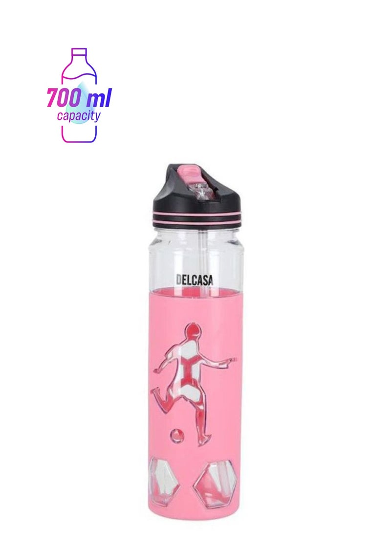 DELCASA Printed Plastic Water Bottle Pink/Black/Clear  - Image 1