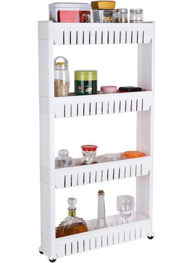 SKY-TOUCH Storage Cart 4 Tier, Slim Rolling Storage Cart White 103cm - Image 1