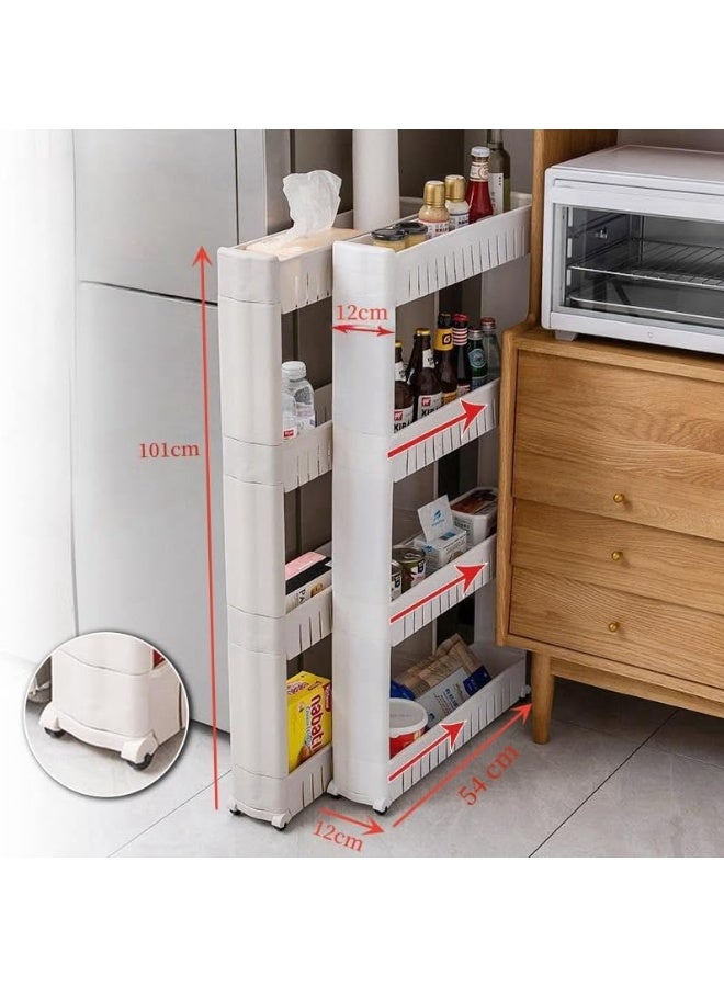 SKY-TOUCH Storage Cart 4 Tier, Slim Rolling Storage Cart White 103cm - Image 5