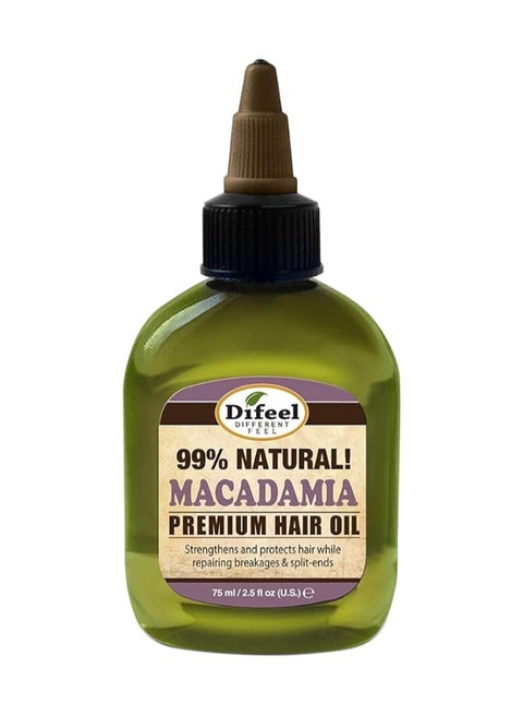 Difeel Premium 99% Natural Macadamia Hair Oil, Infused With Macadamia Oil, Strengthening And Protecting Treatment 75ml