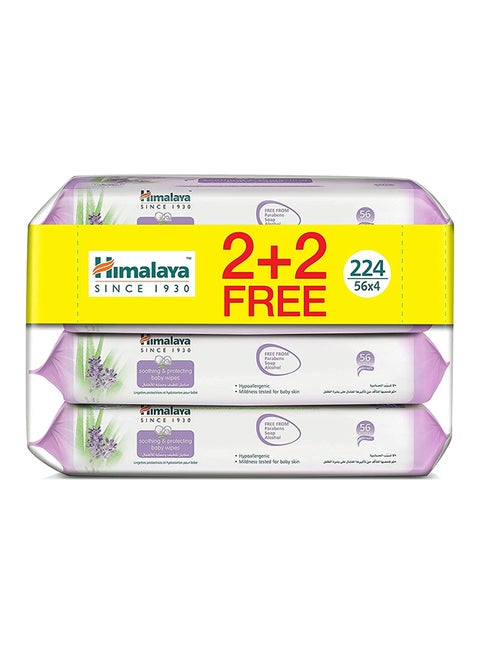 Pack Of 4 Soothing And Protecting Baby Wipes, (224 Count)