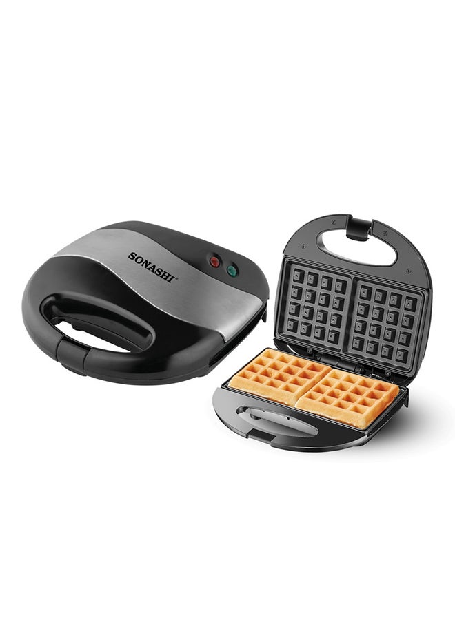 SONASHI 2-Slice Waffle Maker with Non-Stick Waffle Plate for Easy Use and Cleaning | Featured with Cool Touch Body, Handle Lock and Indicator Lights 750 W SWM-873 Black/Silver - Image 2