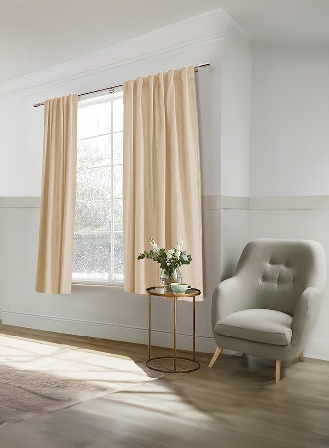 REGAL IN HOUSE Velvet Window Curtain for Bedroom Beige 180x140cm - Image 1