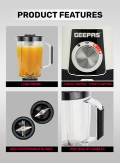 GEEPAS 2-in-1 Blender, Powerful Motor With 2 Speed Setting and Pulse| Transparent And Unbreakable Jars With Stainless Steel Blade, Grinder Attachment| Perfect For making Smoothies, Milkshakes, Etc And Grinding Beans, Coconut, Nuts, Etc|2 Years Warranty 1.8 L 600 W GSB44027T White/Black  - Image 3