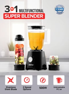 GEEPAS Multi functional Super Blender with 2 speed and Pulse Function Coffee/Spice Grinder Mill & Food Jug Blender 1.5 L 500 W GSB44033N Black/Clear  - Image 2