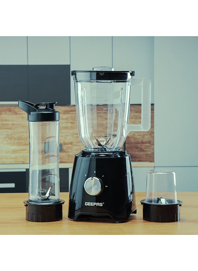GEEPAS - Multi functional Super Blender with 2 speed and Pulse Function Coffee/Spice Grinder Mill & Food Jug Blender 1.5 L 500 W GSB44033N Black/Clear - Image 1