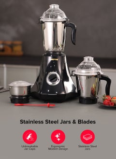 GEEPAS Multifunctional Mixer Grinder Stainless Steel Jars with Lockable Lid Perfect for Dry and Wet Fine Grinding  3 Speed powerful motor 1.5 L 750 W GSB44067 White/Purple/Silver  - Image 2