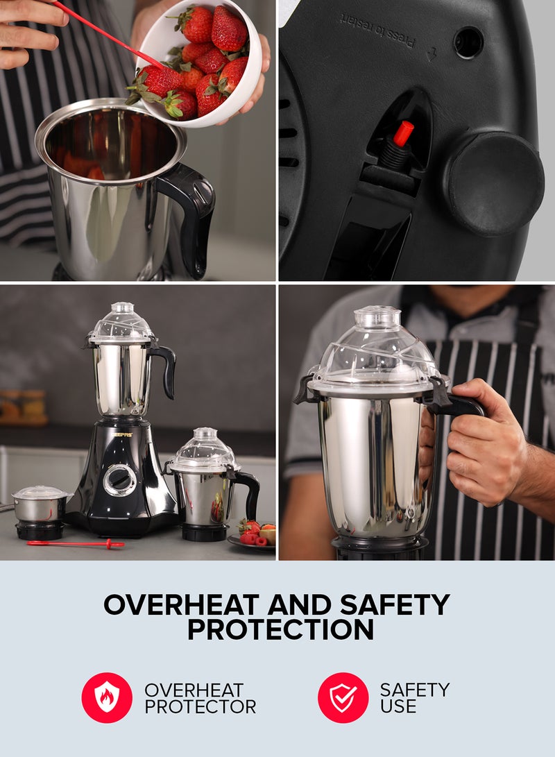 GEEPAS - Multifunctional Mixer Grinder Stainless Steel Jars with Lockable Lid Perfect for Dry and Wet Fine Grinding  3 Speed powerful motor 1.5 L 750 W GSB44067 White/Purple/Silver - Image 1