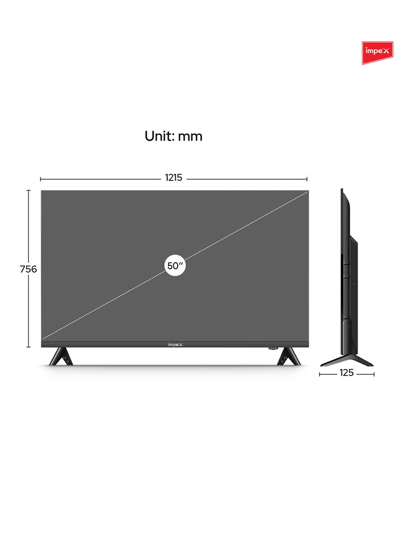 Impex 50 Inch 4K UHD Smart LED TV - Android, Quad Core, Frameless, A+ Panel, Wi-Fi, 3 HDMI, 2 USB, RJ45, DVB-T2, 3840x2160, Slim, 2 Year Warranty - Gloria 50 UHD Smart - Black GLORIA 50 UHD SMART Black - Image 3