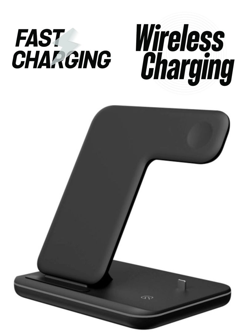 شاحن لاسلكي سريع 3 في 1 للهواتف الذكية أسود - Image 1