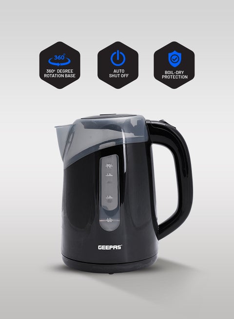 Electric Kettle, Plastic Water Kettle, Boil Dry Protection | Detachable Filter Spout | Automatic Lid Open Function 1.7 L 2200 W GK38027 Black/Clear