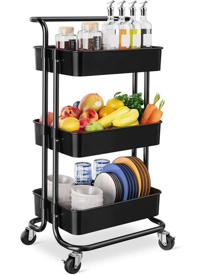 ALMUFARREJ 3-Tier Rolling Shelves Metal Cart Organizer Black 85x45x35cm  - Image 1