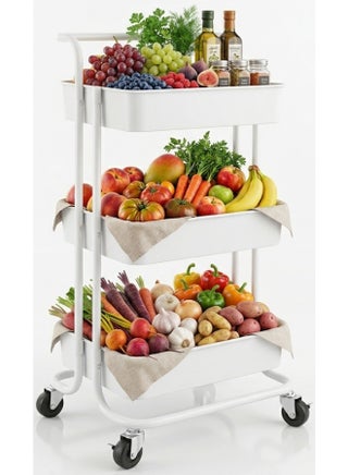 3-Tier Multipurpose Rolling Shelves Metal Cart Organizer White 85x45x35cm