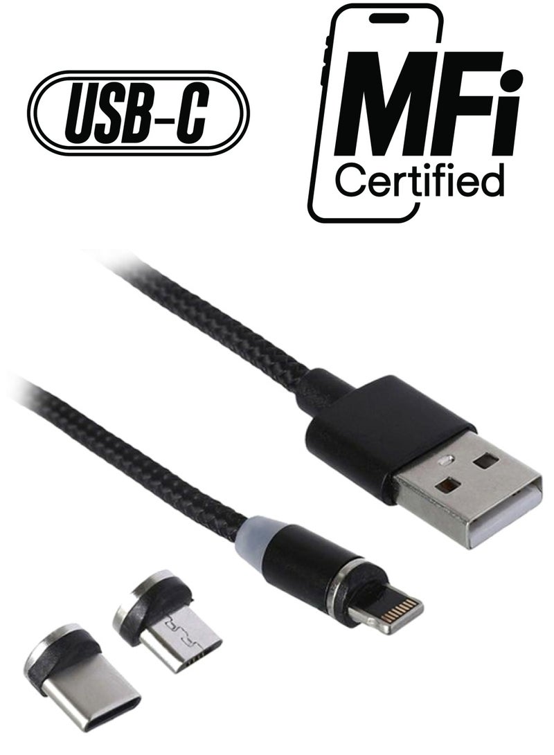 كيندكس كابل شحن مغناطيسي ومزامنة بيانات 3 في 1 أسود/فضي - Image 1