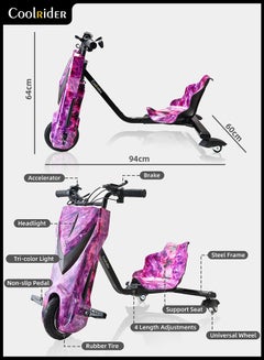 Cool Rider 24V High-Power 360°Children/Adult Electric Drifting Scooter-Adjustable With Bluetooth And Protective Gear 68.5X54X21cm 68.5X54X21cm  - Image 5