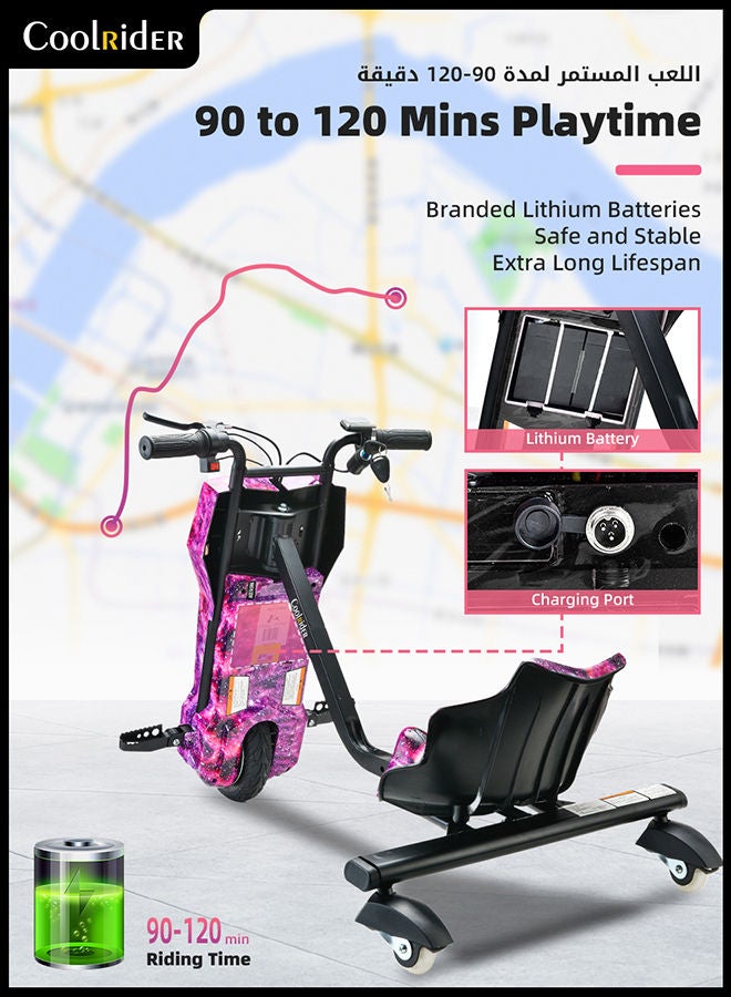 24V High-Power 360°Children/Adult Electric Drifting Scooter-Adjustable With Bluetooth And Protective Gear 68.5X54X21cm 68.5X54X21cm