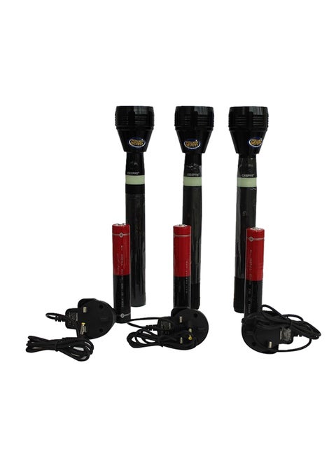 3 In 1 Rechargeable LED Handheld Flashlight Torch Black