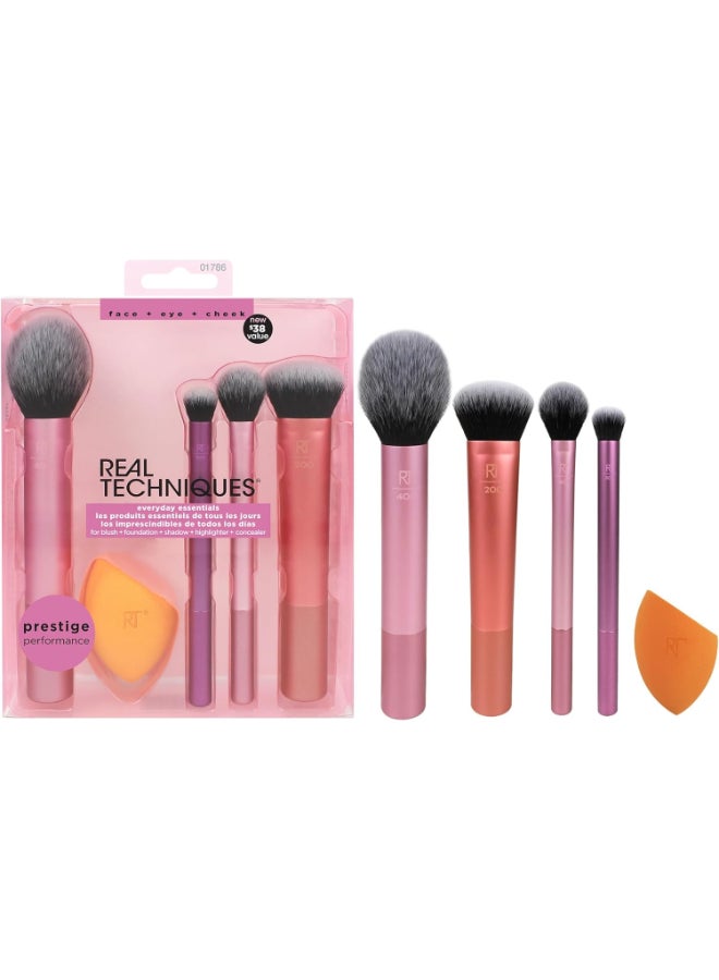 REAL TECHNIQUES Everyday Essentials Makeup Brush Set with Bonus Miracle Complexion Sponge Multicolor  - Image 1