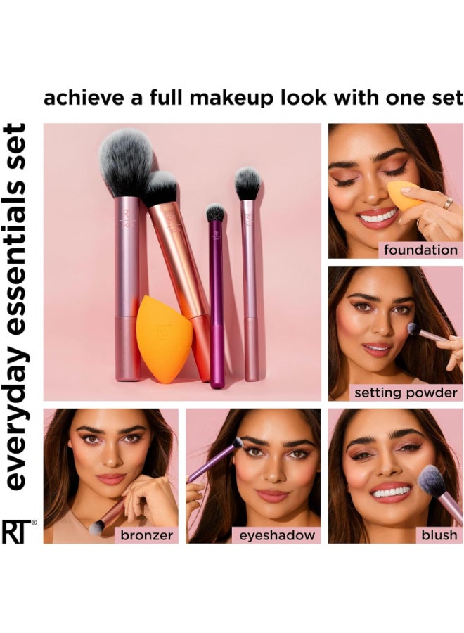 REAL TECHNIQUES Everyday Essentials Makeup Brush Set with Bonus Miracle Complexion Sponge Multicolor  - Image 3
