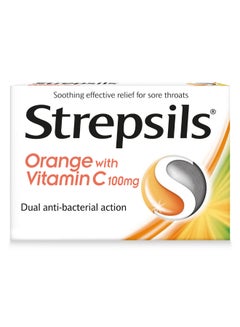 Strepsils Orange With Vitamin C Dual Anti-Bacterial Action Fast Effective Relief From Sore Throats 24 Lozenges  - Image 2