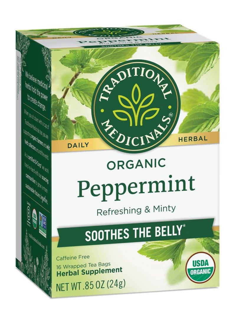 Traditional Medicinals Organic Peppermint, Effectively Soothes the Belly, Caffeine Free, 16 Tea Bags 24grams Pack of 16  - Image 1