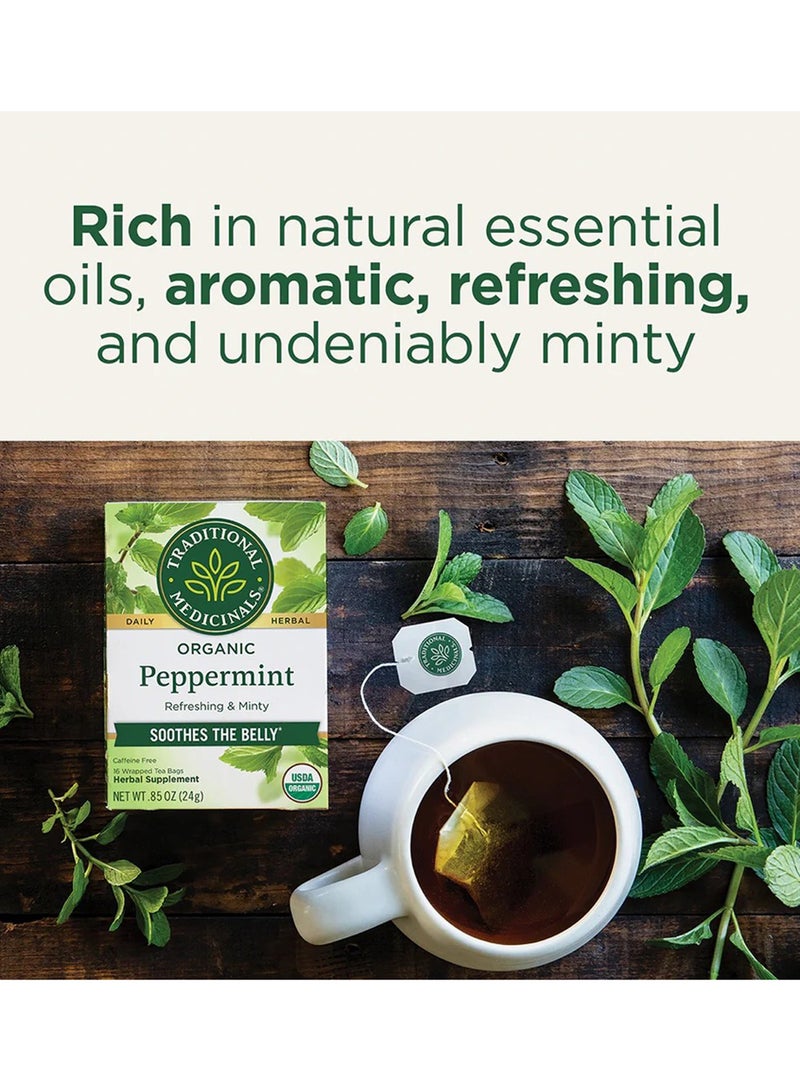 Traditional Medicinals Organic Peppermint, Effectively Soothes the Belly, Caffeine Free, 16 Tea Bags 24grams Pack of 16  - Image 3