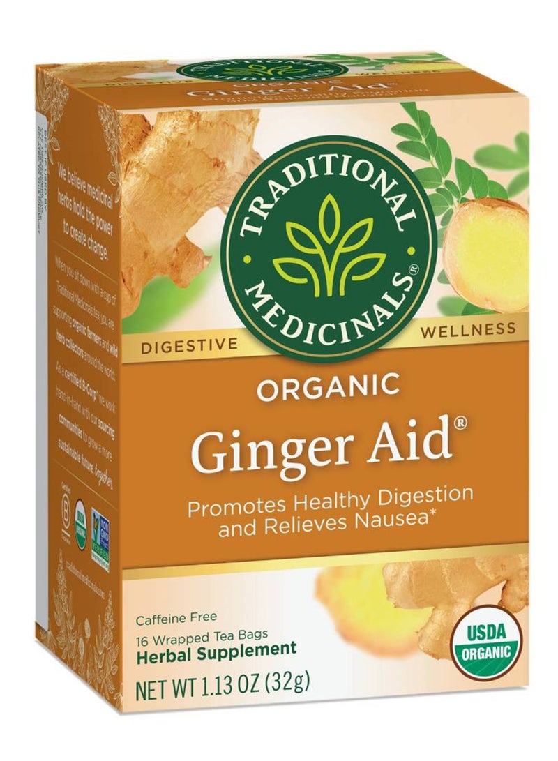 Traditional Medicinals Organic Ginger Aid, Promotes Healthy Digestion & Relieves Nausea, Caffeine Free, 16 Tea Bags  - Image 1