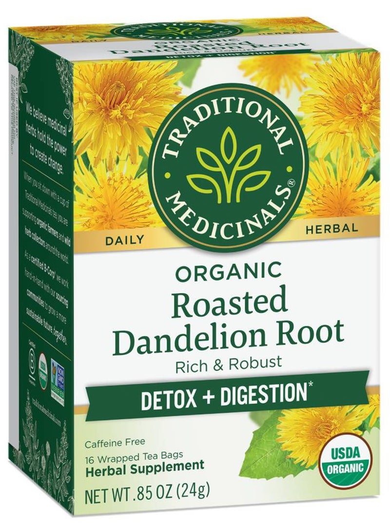 Traditional Medicinals Organic Roasted Dandelion Root, Ideal for Detox and Digestion, Caffeine Free, 16 Tea Bags  - Image 1