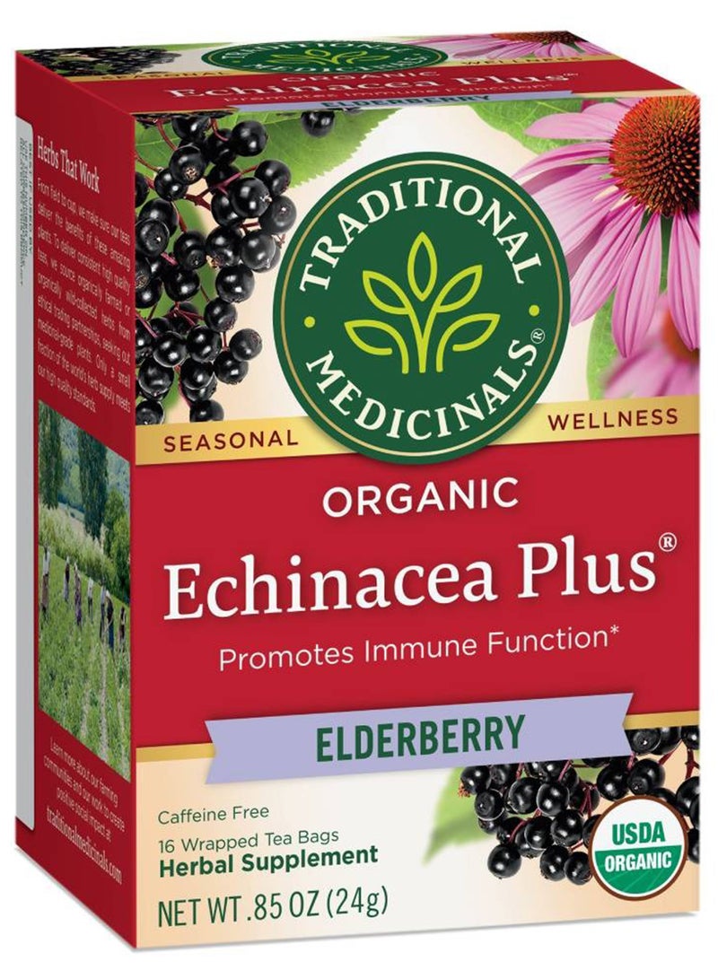 Traditional Medicinals Organic Echinacea Plus, Infused with Elderberry, Promotes Immune Function, Caffeine Free, 16 Tea Bags  - Image 1
