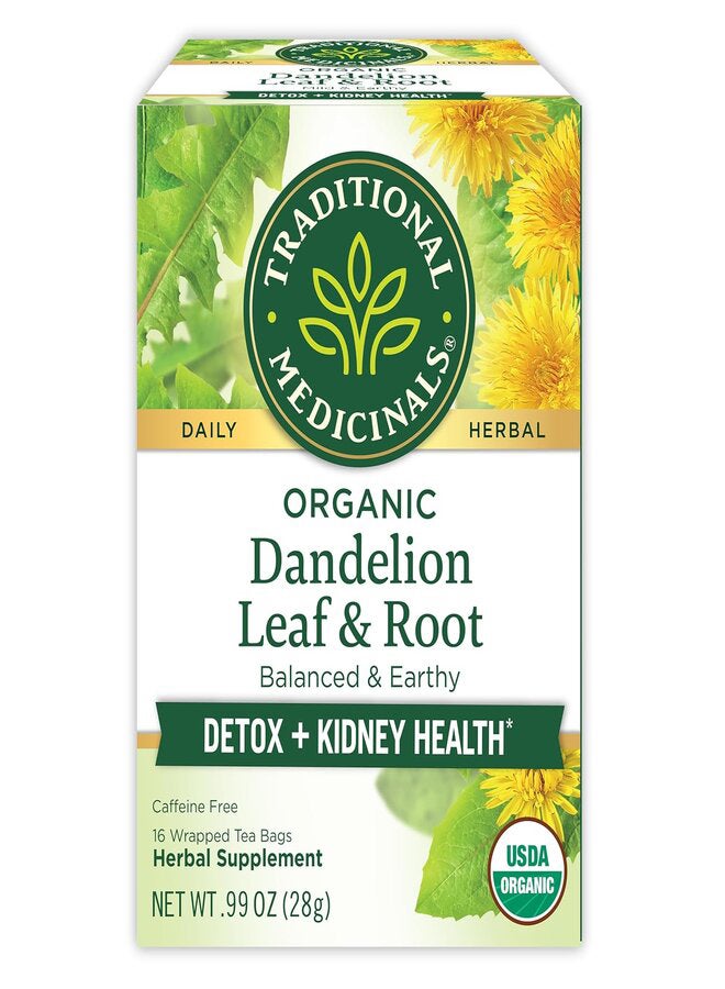 Traditional Medicinals Organic Dandelion Leaf & Root Herbal Tea, Caffeine Free, 16 Tea Bags 28g 
