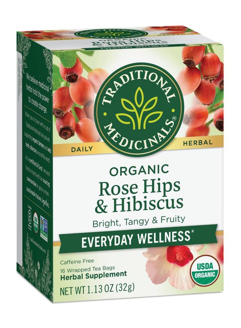 Traditional Medicinals Organic Rose Hips and Hibiscus, For Everyday Wellness, Caffeine Free, 16 Tea Bags  - Image 1