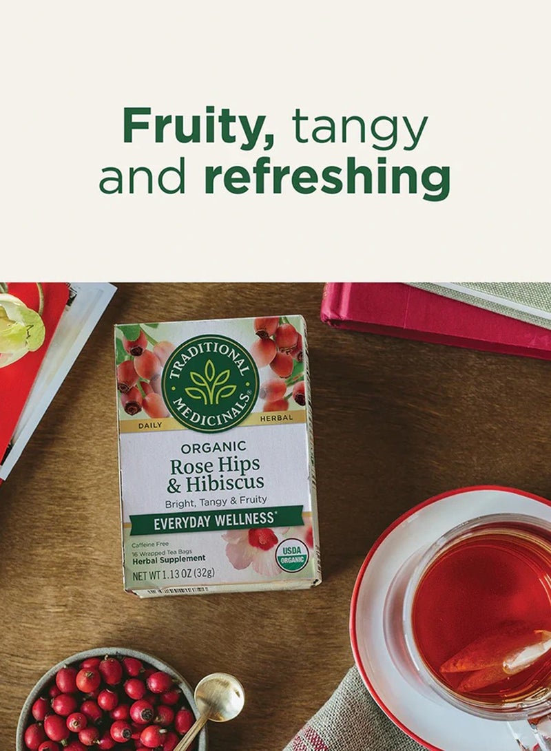 Traditional Medicinals Organic Rose Hips and Hibiscus, For Everyday Wellness, Caffeine Free, 16 Tea Bags  - Image 3