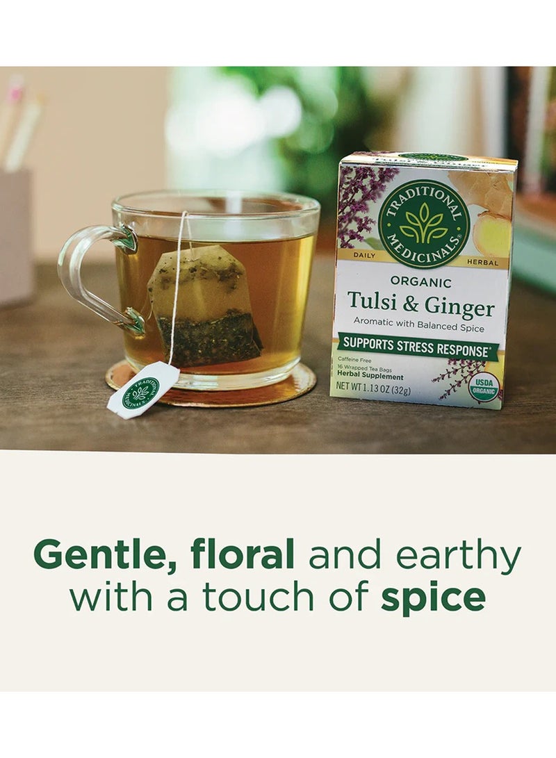 Traditional Medicinals Organic Tulsi and Ginger, Supports Stress Response, Caffeine Free, 16 Tea Bags  - Image 3
