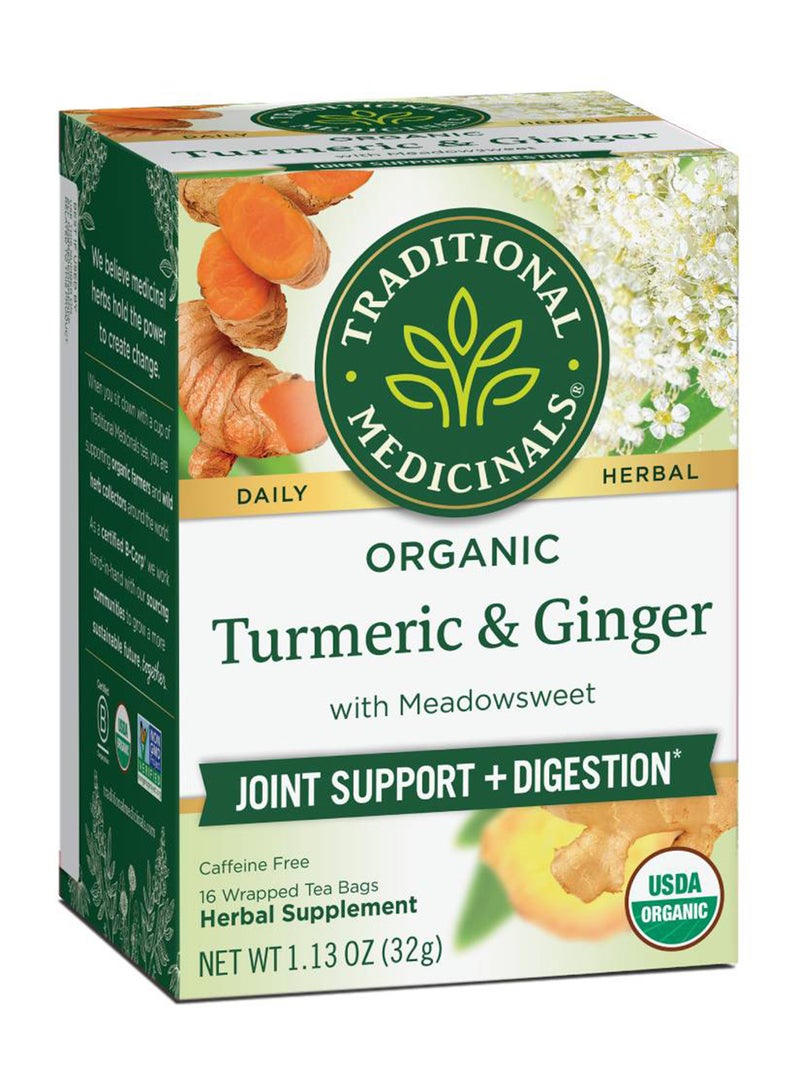 Traditional Medicinals Organic Turmeric And Ginger Tea Bags Meadowsweet For Joint Support And Digestion Caffeine Free 16 Tea Bags 32G  - Image 1
